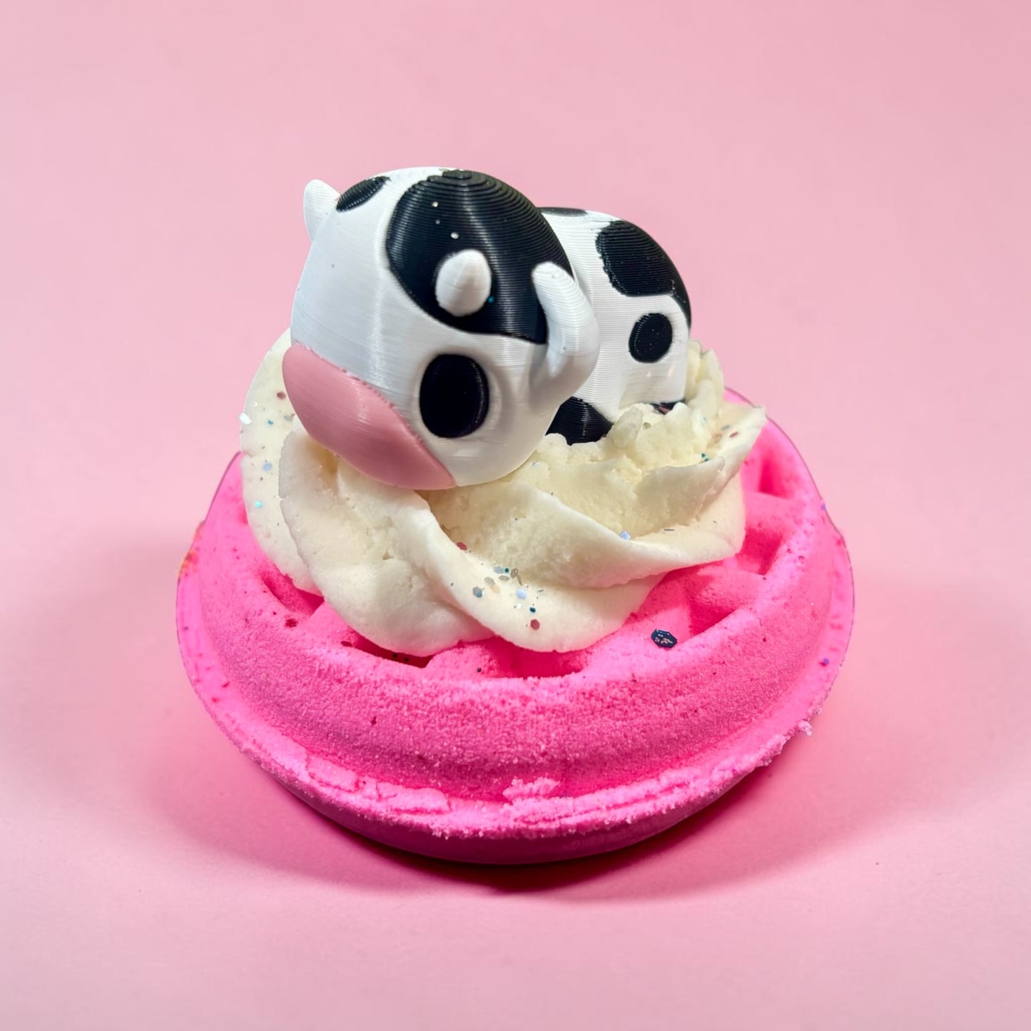 Waffle Bath Bomb with Bubble Frosting and 3D Toy: Farm Animals