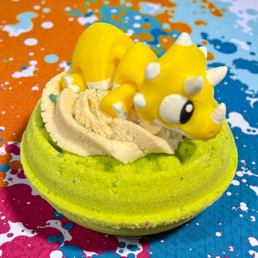 Waffle Bath Bomb with Bubble Frosting: 3D Dinosaurs 🦕 🦖